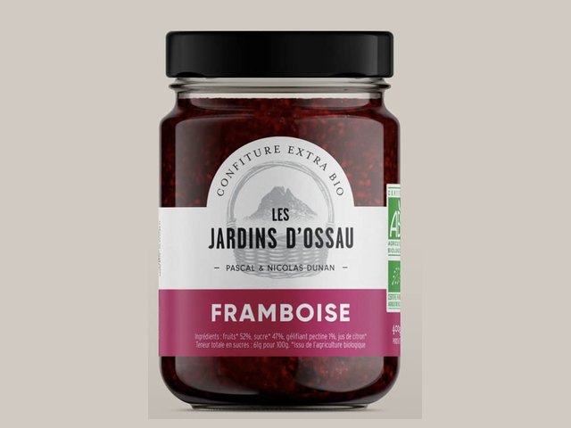 Confiture extra bio framboise, Les Jardins d'Ossau